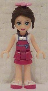 LEGO Minifigure-Naomi, Magenta Layered Skirt, White Top with Magenta Apron, Bright Pink Flower-Friends-FRND142-Creative Brick Builders